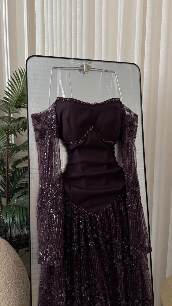 فستان سهره اللون ليلكي الخامه صدريه باربي تطريز يدوي كلفه شك طبقات من متجر جوهره MA
