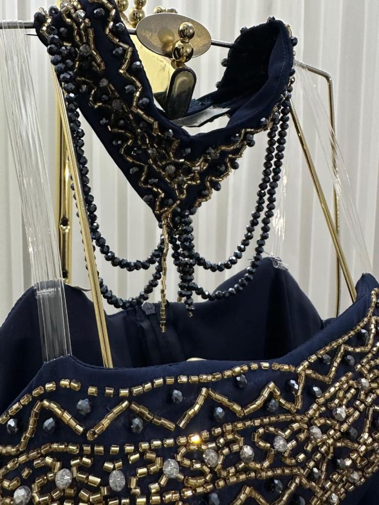 Evening dress navy color material Barbie hand embroidery from Jewel BS store
