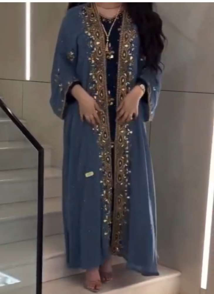 جلابية اللون كحلي الخامه جورجيت  تطريز يدوي من متجر  جوهره   MA