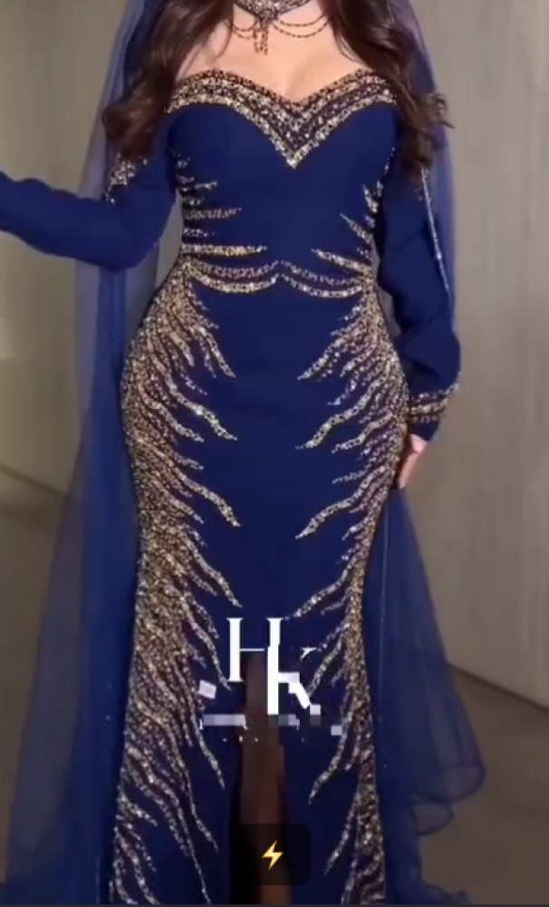 Evening dress navy color material Barbie hand embroidery from Jewel BS store