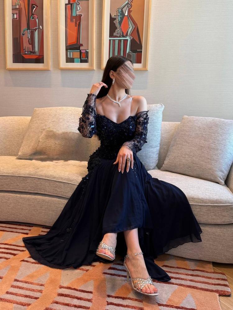 Elegant navy evening dress from Joohara store
