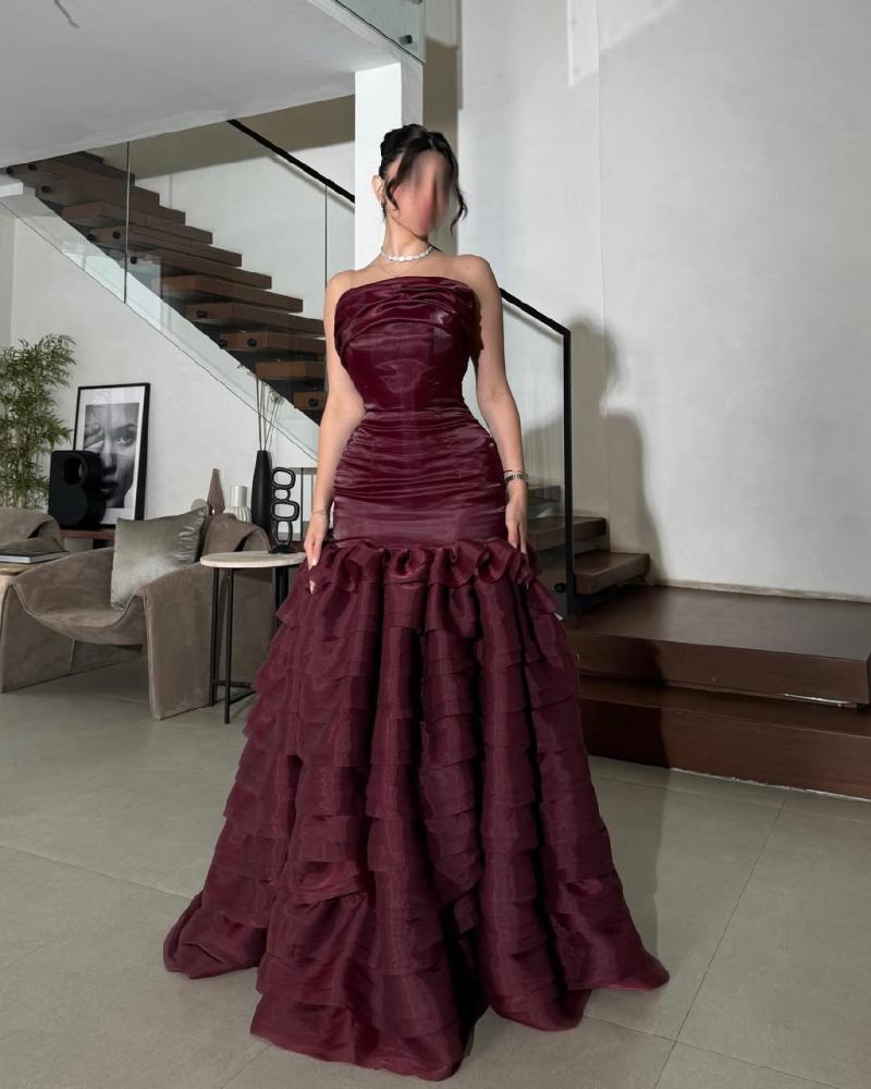 A rose-colored evening dress, fabric organza double flared twenty layers laser cut soft lining + Korean lining zipper rose color NW