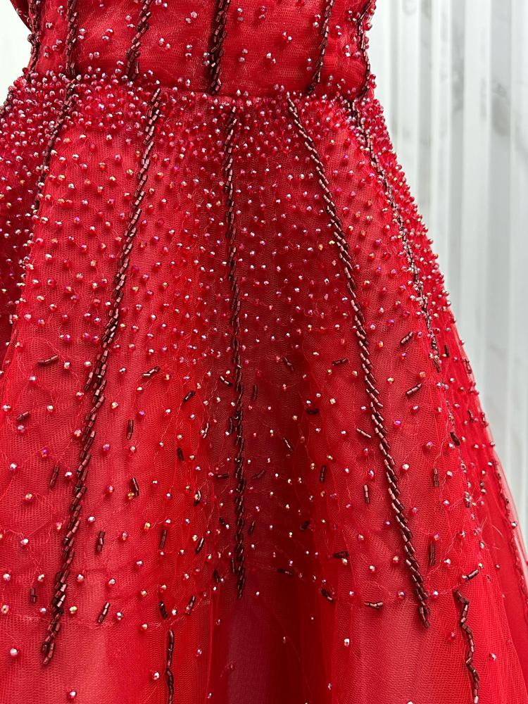 Evening dress red color fabric organza hand embroidery luxurious FB