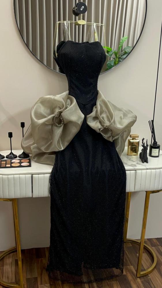 Evening dress black color mesh and zircon stones from Jewel store MN