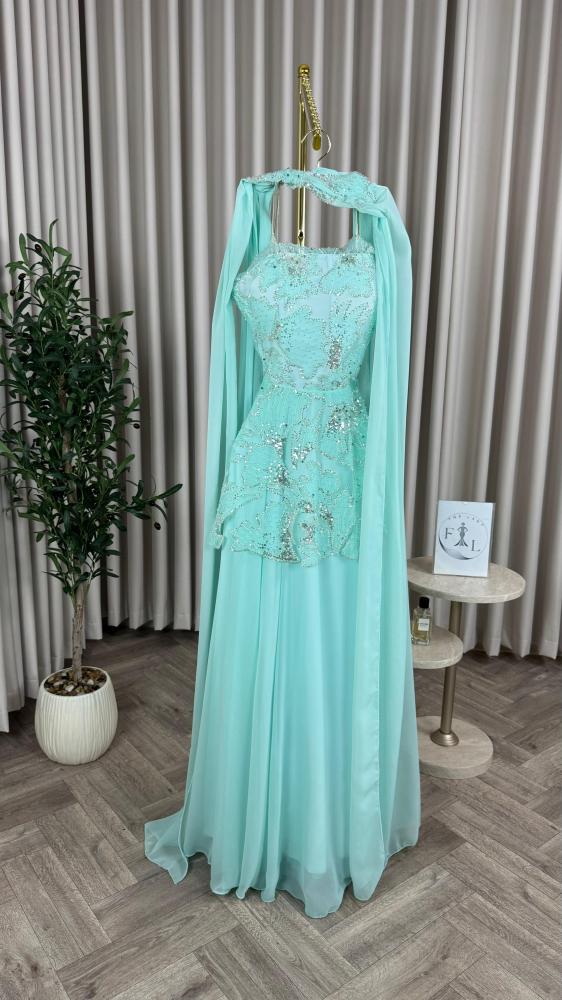 Evening dress Tiffany color sequins on Barbie from Jewel Store FR