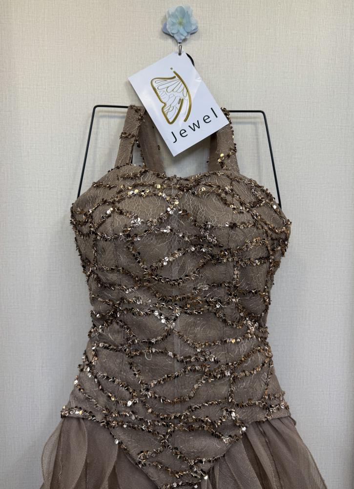 Evening dress in champagne and burgundy color, fabric evening with broken zipper from Jewel TR MN LV store