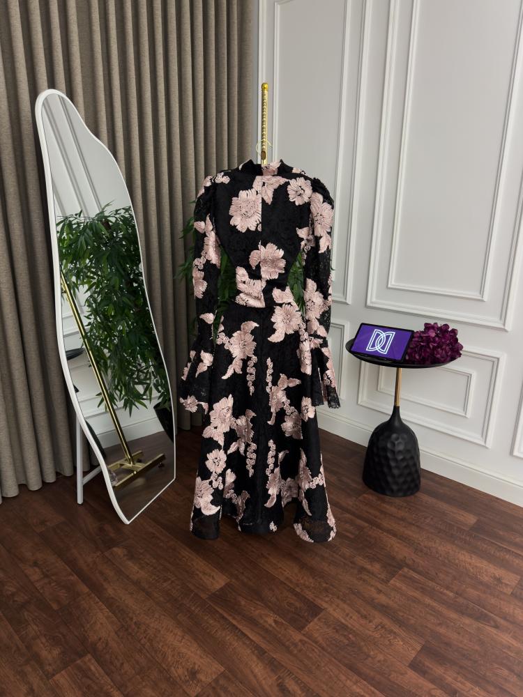 Evening dress black color floral lace set from Jewel D store