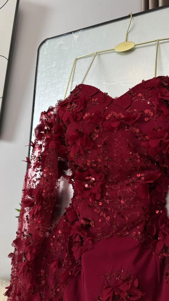 فستان سهره اللون عودي شيفون ترتر على خرز من متجر جوهره FR
