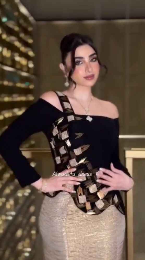 فستان سهره اللون  اسود و بيج  سيراميك على جاكار من متجر  جوهره   FR