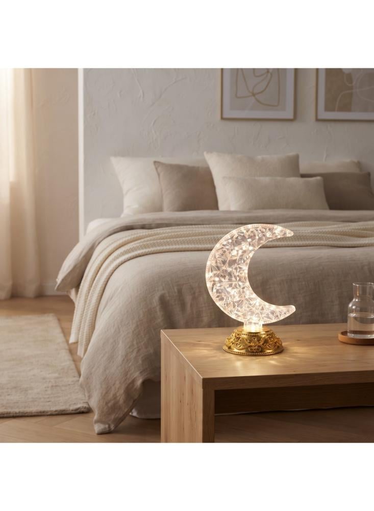 إضاءة رمضان LED على شكل هلال من أفراس، زينة رمضان كريستالية بقاعدة ذهبية، إضاءة ليلية دافئة لديكور البيت والمجلس والعيد