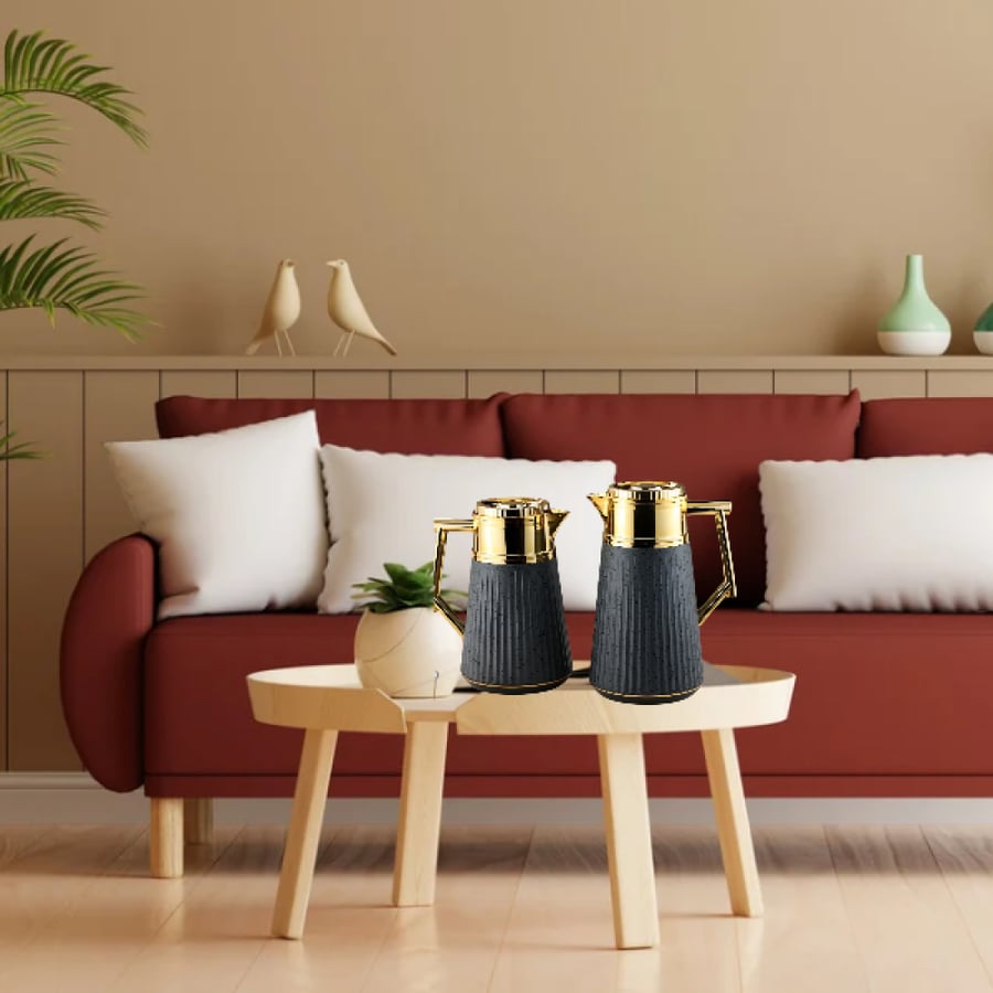 طقم ترمس أسود مزخرف للشاي والقهوة من رويال كاميل 0217459