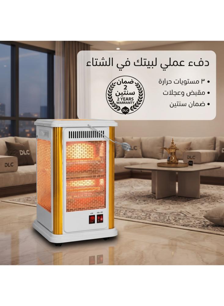 دفاية كهربائية 2000 واط بتدفئة من 5 جهات، 3 مستويات حرارة، دفاية هالوجين للغرفة بمقبض وعجلات للصالة والمجلس وغرفة النوم، ضمان سنتين، أبيض
