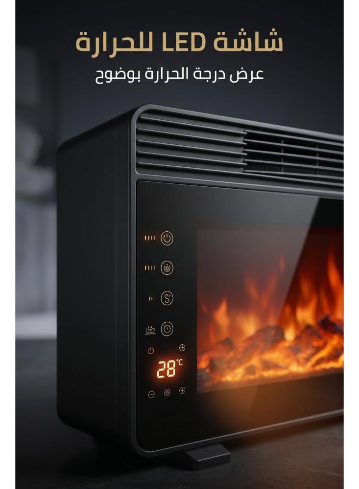 دفاية ديكور كهربائية بلهب ريفورا RE-806 بقدرة 2000 واط، تأثير لهب واقعي، تركيب جداري أو أرضي، شاشة LED للحرارة، ريموت كنترول وخاصية صوتية، حماية من السخونة الزائدة، أسود