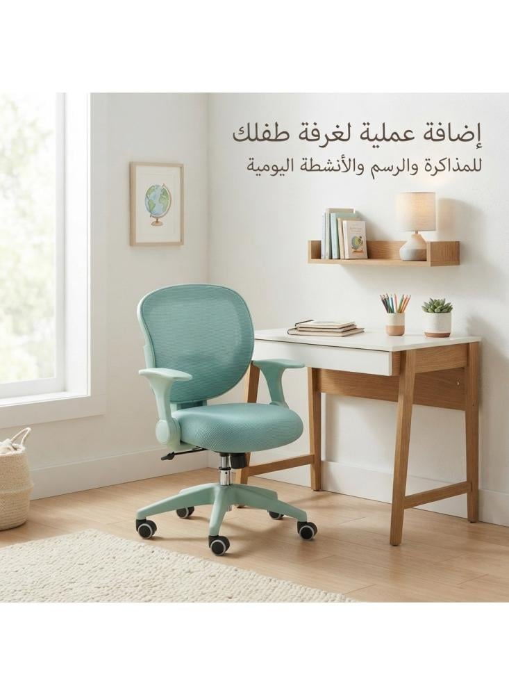 كرسي مكتب للأطفال للمذاكرة من أفراس بمساند يد قابلة للرفع، كرسي دوار قابل لتعديل الارتفاع بظهر مريح وعجلات للمذاكرة والواجبات في المنزل، أخضر مائي