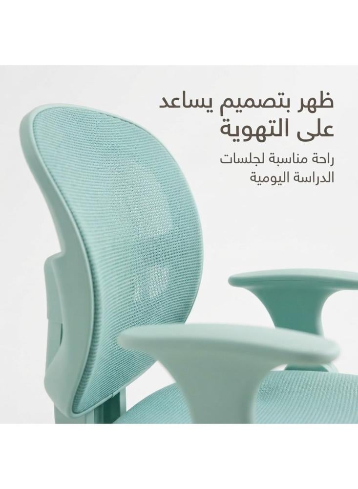 كرسي مكتب للأطفال للمذاكرة من أفراس بمساند يد قابلة للرفع، كرسي دوار قابل لتعديل الارتفاع بظهر مريح وعجلات للمذاكرة والواجبات في المنزل، أخضر مائي