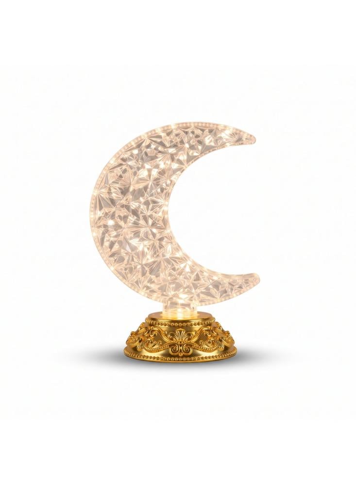 إضاءة رمضان LED على شكل هلال من أفراس زينة رمضان كريستالية بقاعدة ذهبية إضاءة ليلية دافئة لديكور