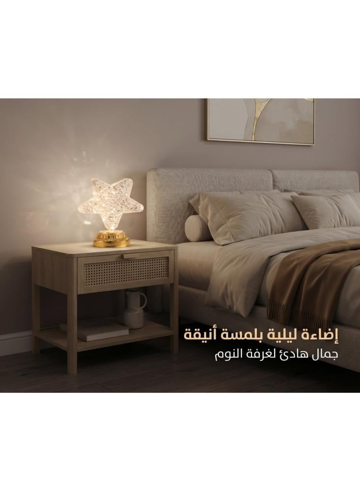 إضاءة رمضان LED على شكل نجمة من أفراس، زينة رمضان كريستالية بقاعدة ذهبية، إضاءة ليلية دافئة لديكور البيت والمجلس والعيد