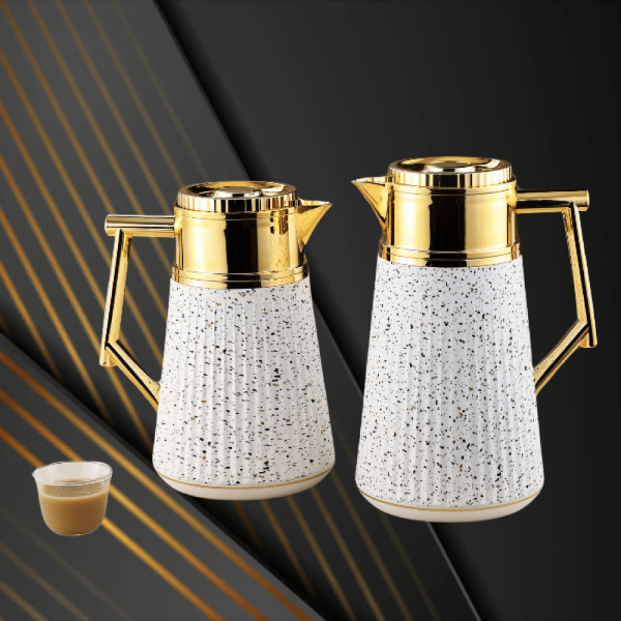 طقم ترمس أبيض مزخرف للشاي والقهوة من رويال كاميل 0217458