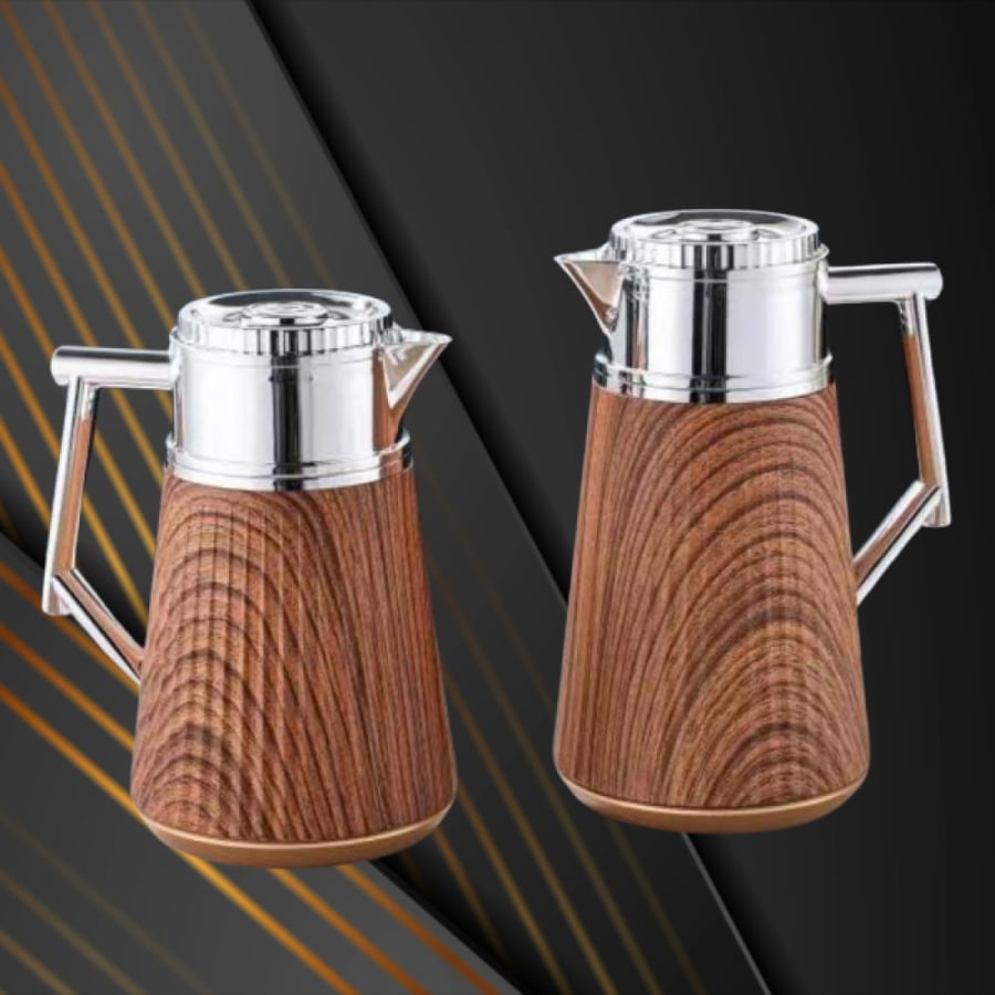 طقم ترمس فضي خشبي للشاي والقهوة من رويال كاميل 0217145