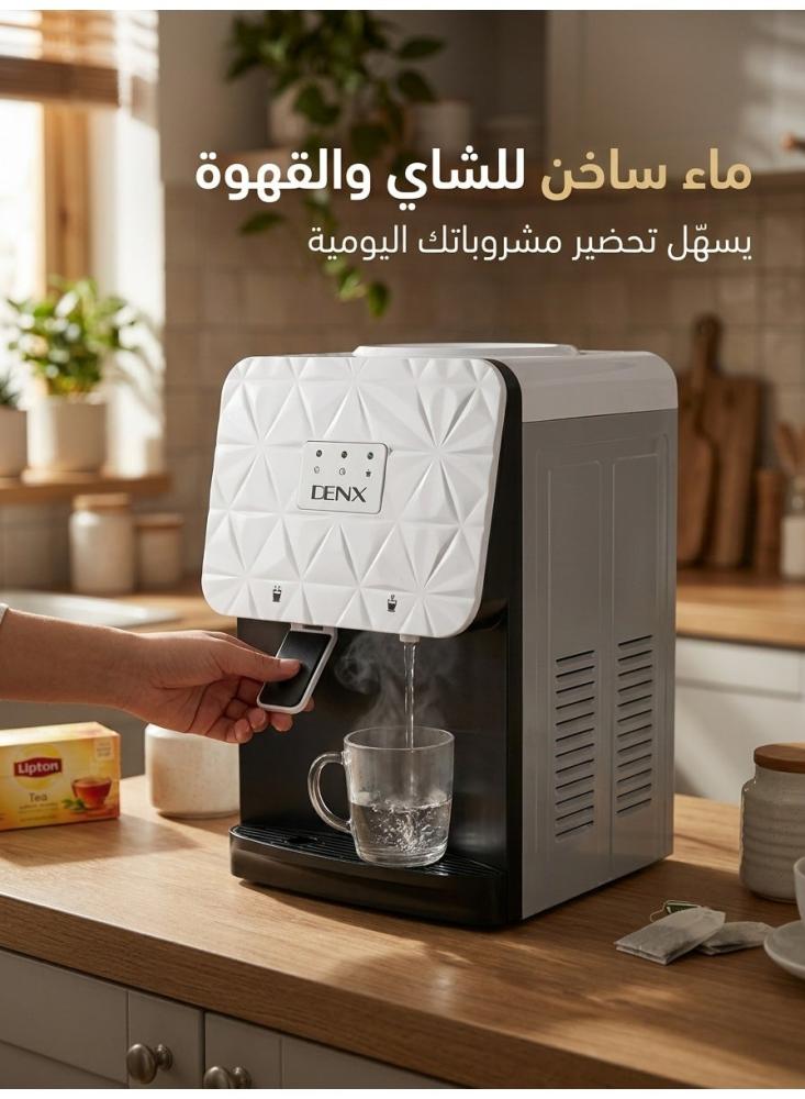 برادة مياه كهربائية مكتبية DENX موديل DX4506 سعة 5 لتر، موزع ماء حار وبارد صغير للطاولة بصنبورين ومؤشرات ضوئية، أبيض وأسود
