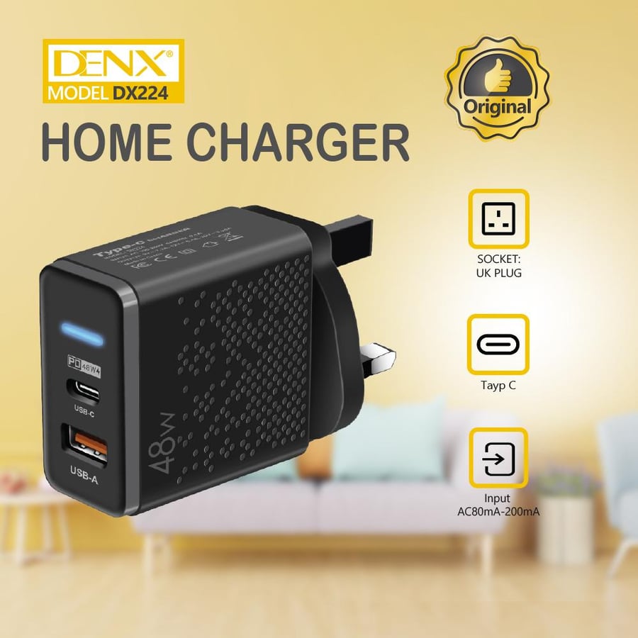 شاحن منزلي متعدد المنافذ Denx 48 واط مزدوج