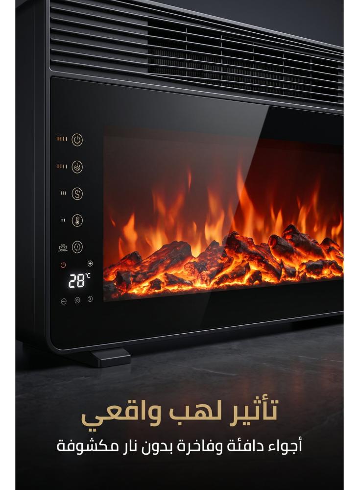 دفاية ديكور كهربائية بلهب ريفورا RE-806 بقدرة 2000 واط، تأثير لهب واقعي، تركيب جداري أو أرضي، شاشة LED للحرارة، ريموت كنترول وخاصية صوتية، حماية من السخونة الزائدة، أسود