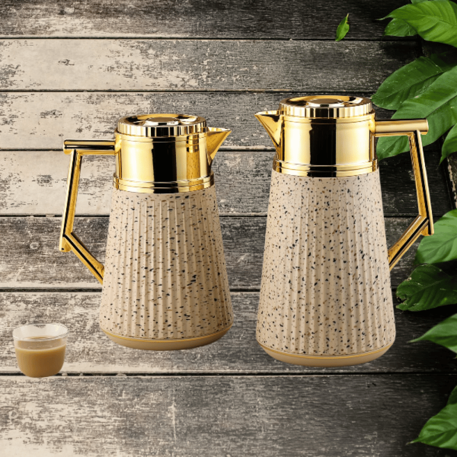 طقم ترمس بني فاتح مزخرف للشاي والقهوة من رويال كاميل 0217460
