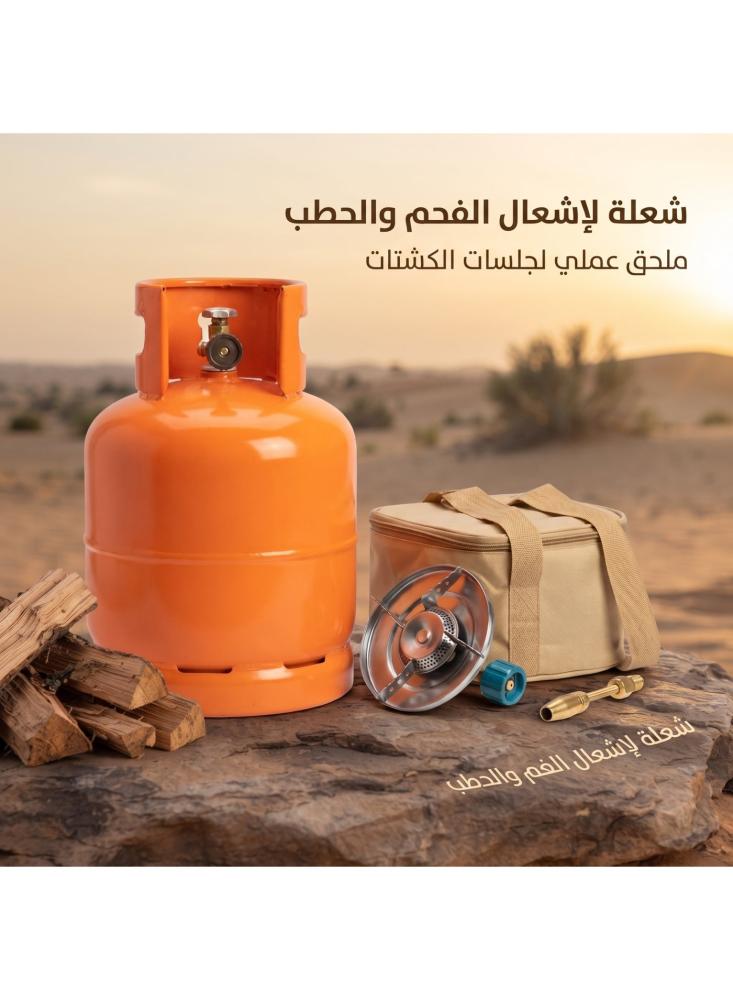 طقم جرة غاز رحلات 2 كيلو كامبنج فاميلي مع راس طباخ وشعلة وشنطة حمل، اسطوانة غاز صغيرة قابلة للتعبئة ودافور للكشتات والرحلات والشاي، معتمد من ساسو، برتقالي