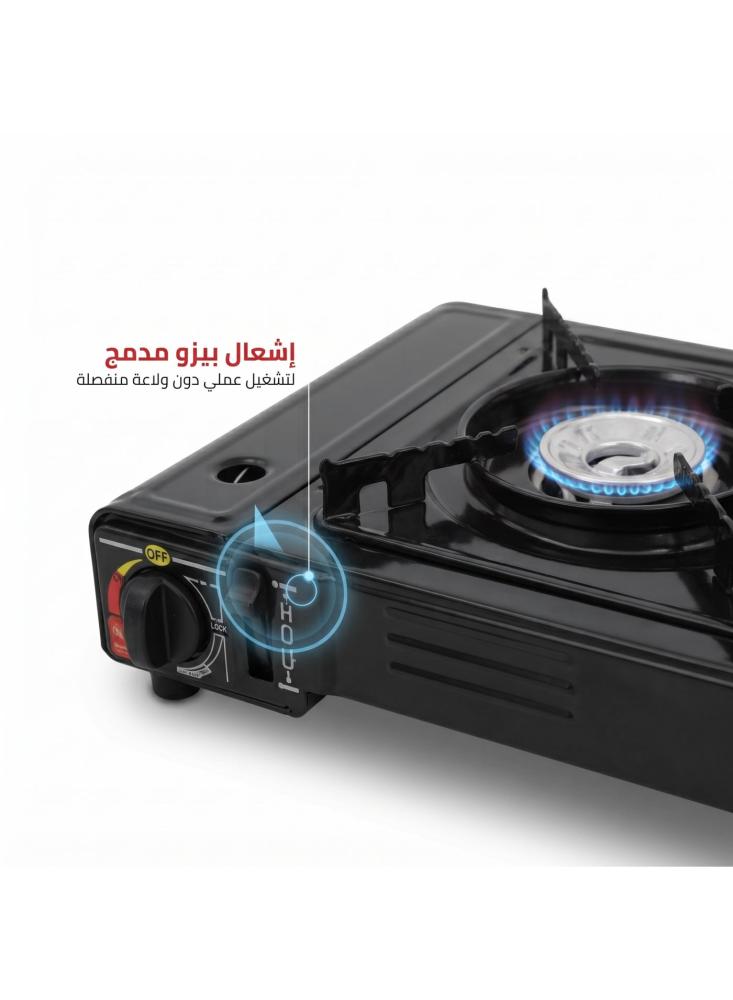 طباخ غاز محمول بشعلتين من أفراس T771، دافور رحلات بيوتان شعلتين بإشعال أوتوماتيك وفصل تلقائي للغاز وتحكم باللهب للكشتات والتخييم والمنزل، أسود