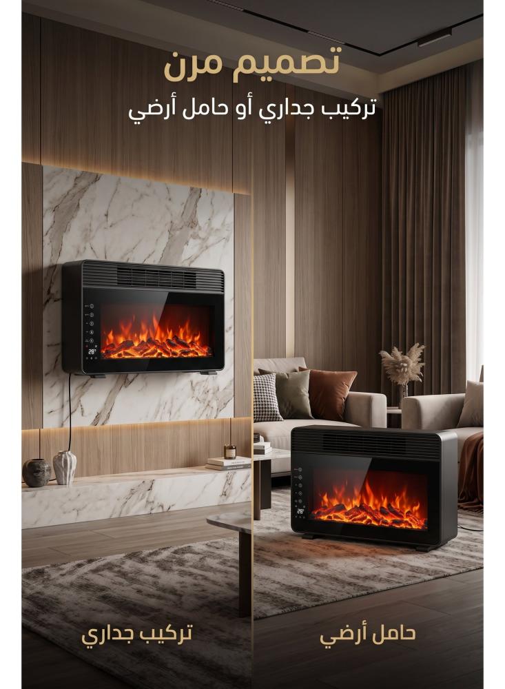 دفاية ديكور كهربائية بلهب ريفورا RE-806 بقدرة 2000 واط، تأثير لهب واقعي، تركيب جداري أو أرضي، شاشة LED للحرارة، ريموت كنترول وخاصية صوتية، حماية من السخونة الزائدة، أسود