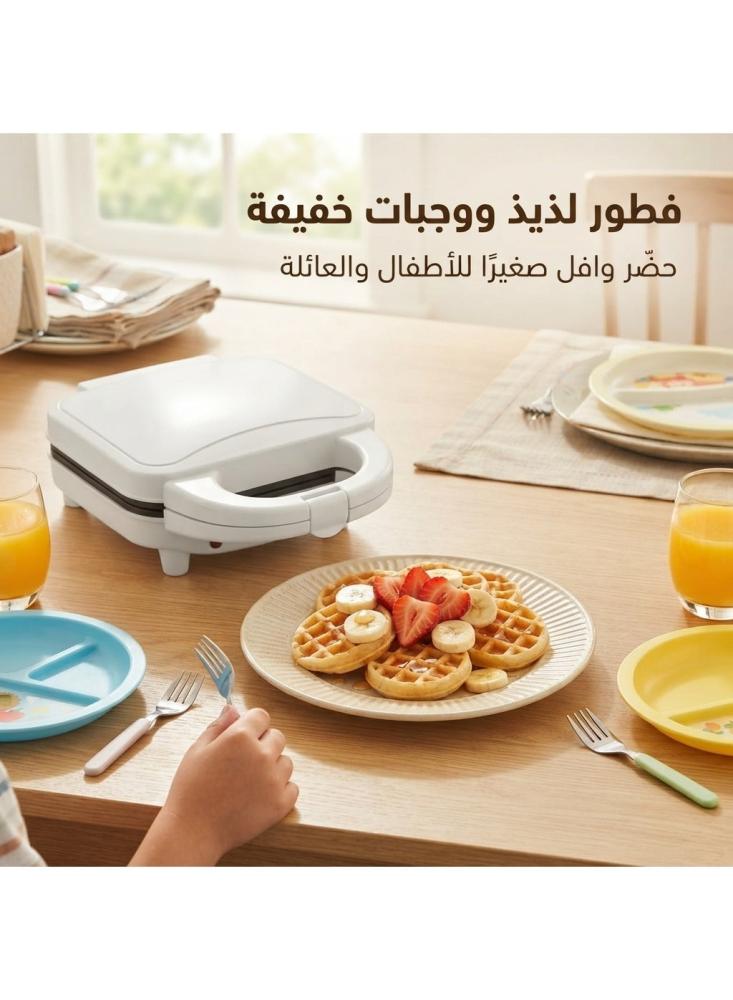 صانعة وافل صغير كهربائية 700 واط، تصنع 7 قطع وافل دائرية، ألواح غير لاصقة، لمبة مؤشر، جهاز وافل صغير للفطور ووجبات الأطفال، أبيض