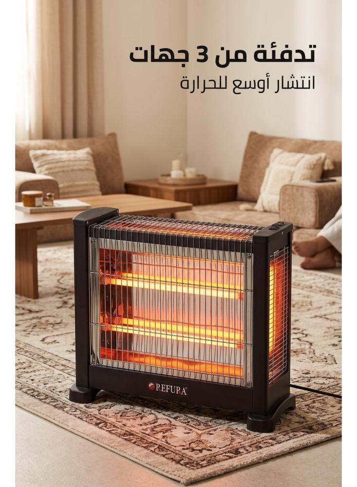 دفاية كهربائية كوارتز ريفورا RE-792 بقدرة 2400 واط، تدفئة من 3 اتجاهات، 5 شمعات كوارتز، تدفئة سريعة بزاوية واسعة، موفرة للطاقة، ضمان سنتين، أسود