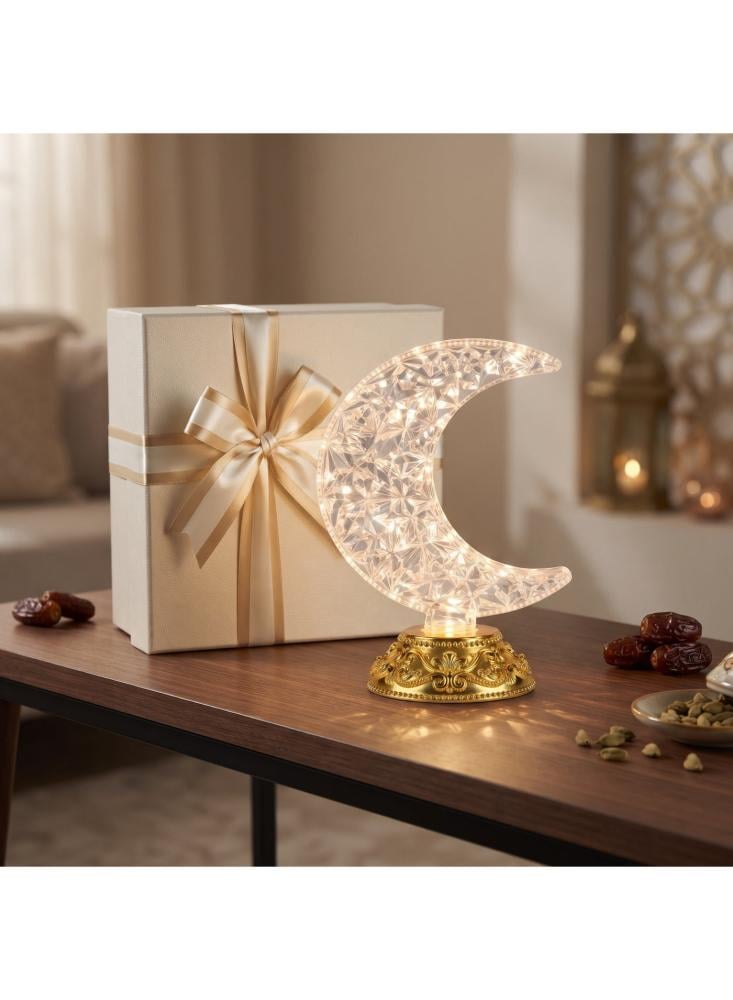 إضاءة رمضان LED على شكل هلال من أفراس، زينة رمضان كريستالية بقاعدة ذهبية، إضاءة ليلية دافئة لديكور البيت والمجلس والعيد