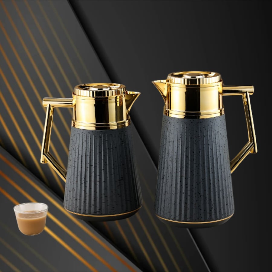 طقم ترمس أسود مزخرف للشاي والقهوة من رويال كاميل 0217459