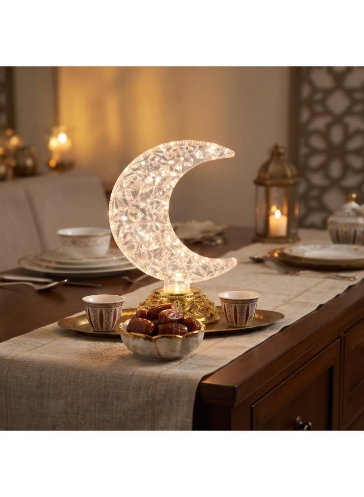 إضاءة رمضان LED على شكل هلال من أفراس، زينة رمضان كريستالية بقاعدة ذهبية، إضاءة ليلية دافئة لديكور البيت والمجلس والعيد