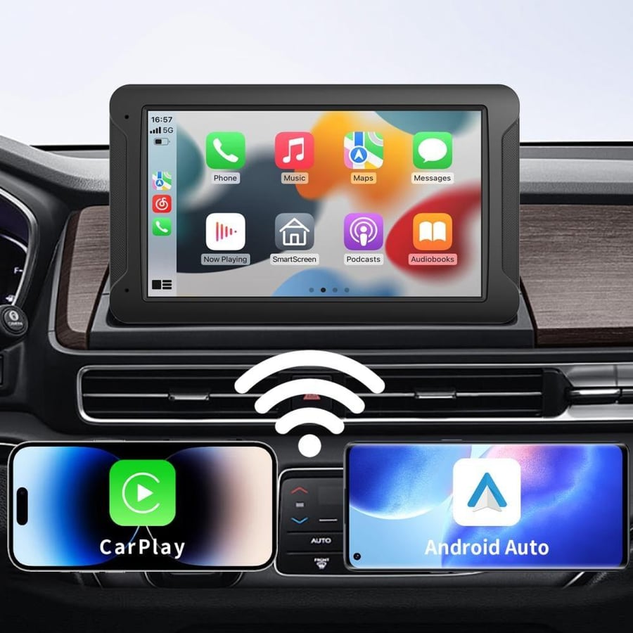 شاشة سيارة محمولة لاسلكية مع CarPlay وAndroid Auto