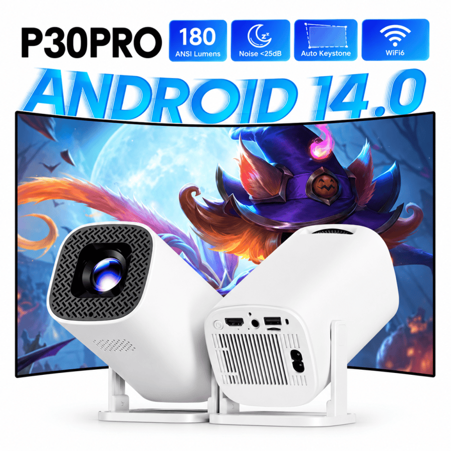 جهاز عرض صغير ذكي P30 Pro يعمل بنظام Android – دقة 4K وWi-Fi 6 وBluetooth 5.0