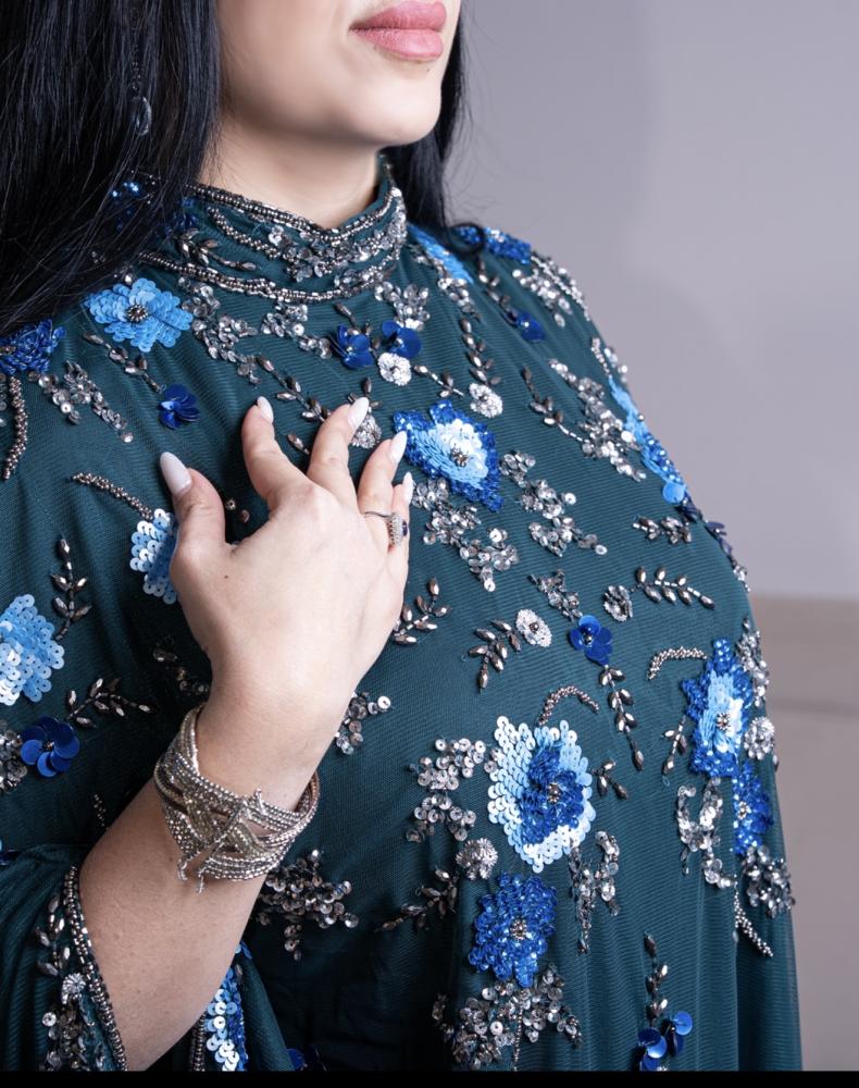 جلابية اخضر فري سايز شك يدوي فاخر هاند ميد