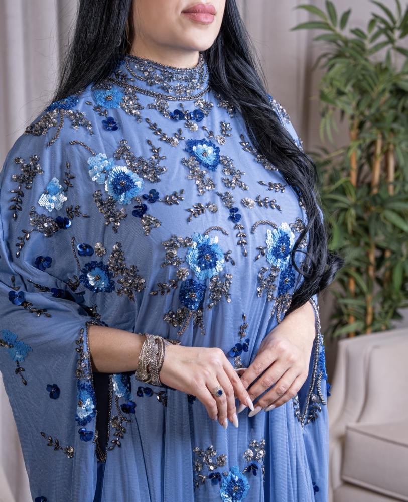 جلابية ازرق فري سايز بشك يدوي  فاخر هاند ميد