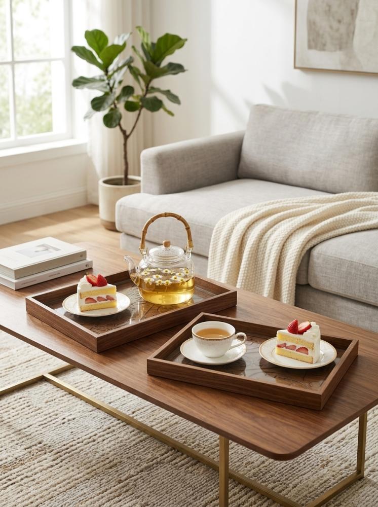 Luxury set of tea and coffee samovars with serving trays