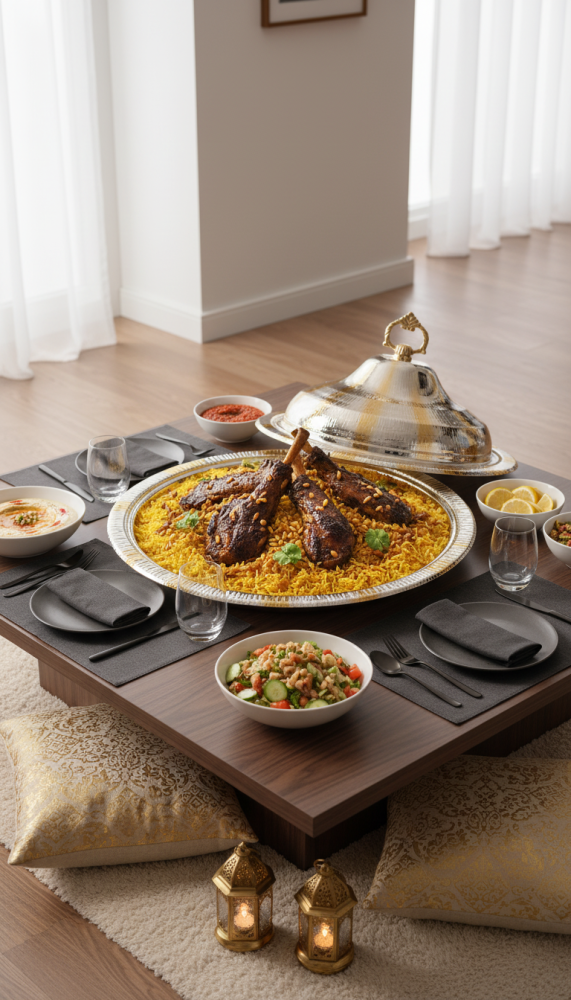 Luxury serving tray for rice and meats with an elegant lid for perfect presentation on the table 50 cm