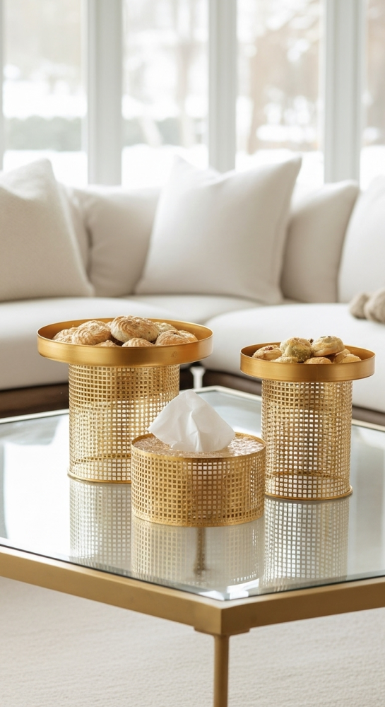Cake and dessert stand set with tissue holder box