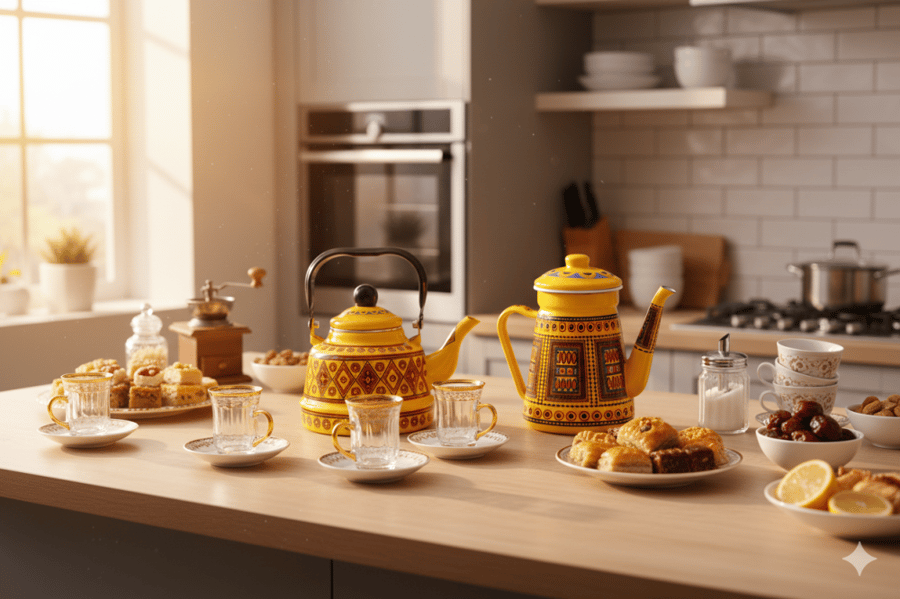 Tea pot set and coffee and milk jug with traditional design