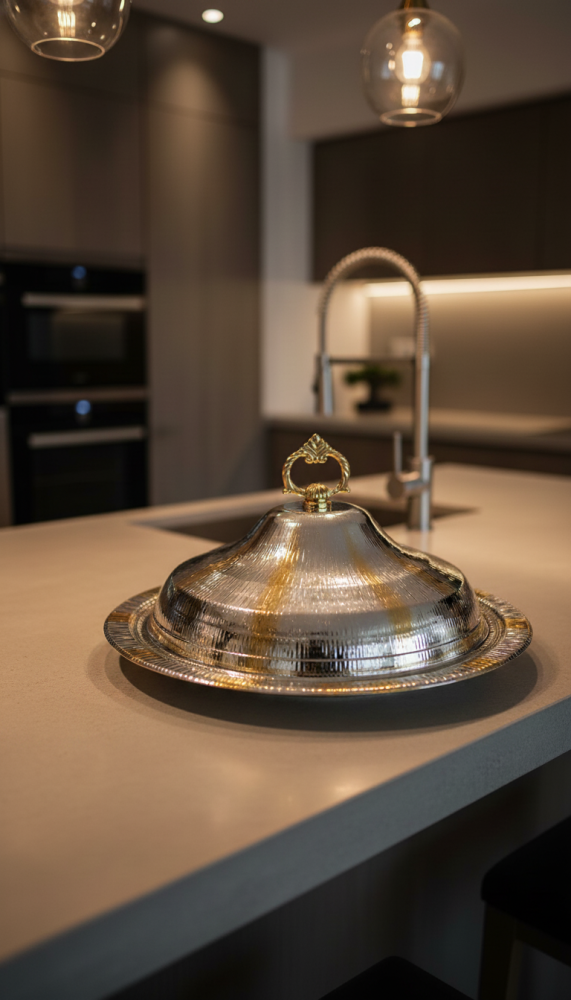Luxury serving tray for rice and meats with an elegant lid for perfect presentation on the table 50 cm