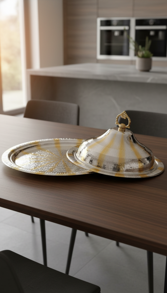 Luxury serving tray for rice and meats with an elegant lid for perfect presentation on the table 50 cm