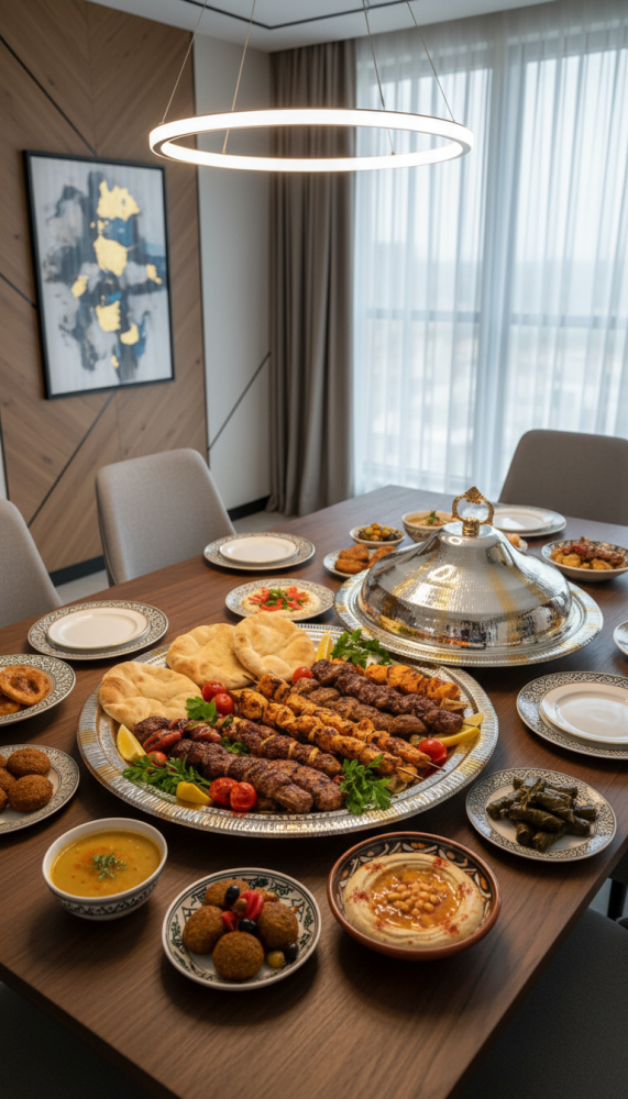 Luxury serving tray for rice and meats with an elegant lid for perfect presentation on the table 50 cm