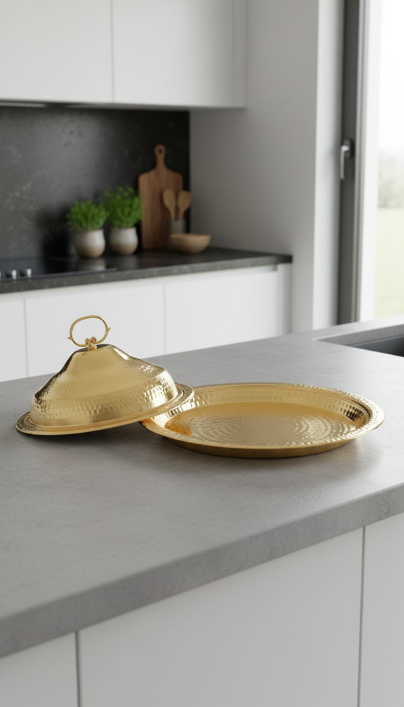 Luxury serving tray for rice and meats with an elegant lid for perfect presentation on the table 30 cm