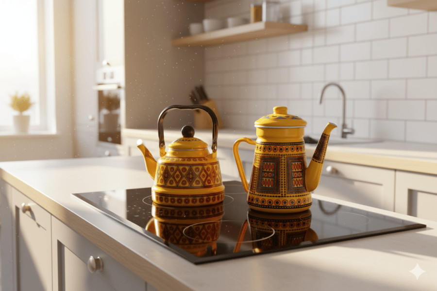 Tea pot set and coffee and milk jug with traditional design