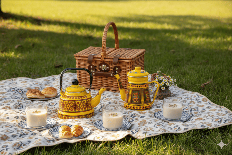 Tea pot set and coffee and milk jug with traditional design