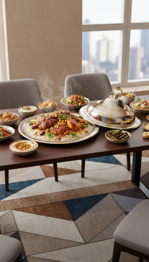 Luxury serving tray for rice and meats with an elegant lid for perfect presentation on the table 50 cm